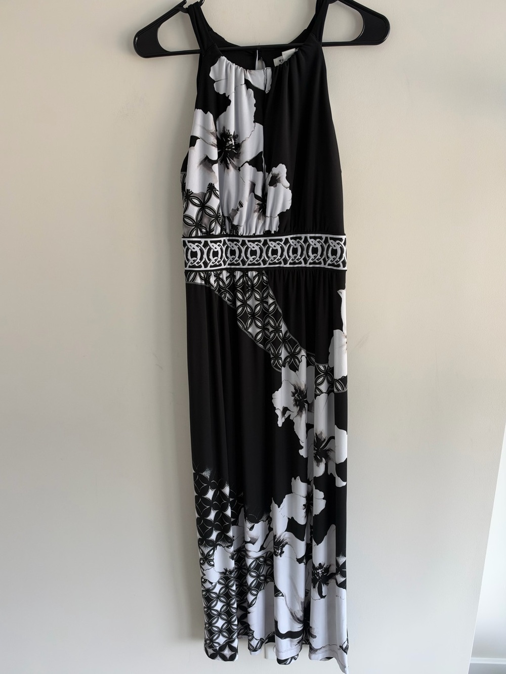 White House Black Market Womens S Black White Floral Maxi Dress Halter